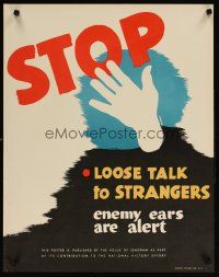 6j069 STOP LOOSE TALK TO STRANGERS ENEMY EARS ARE ALERT 22x28 WWII war poster '40s Essargee art!