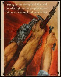 6j070 STRONG IN THE STRENGTH OF THE LORD 22x28 WWII war poster '42 Martin art of fighting hands!