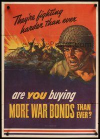 6j071 THEY'RE FIGHTING HARDER THAN EVER 20x28 WWII war poster '43 Hewitt artwork of soldier!