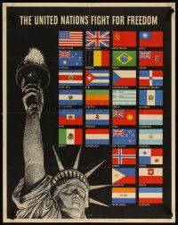 6j072 UNITED NATIONS FIGHT FOR FREEDOM 22x28 WWII war poster '42 art of Lady Liberty & 30 flags!