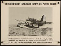 6j074 VOUGHT-SIKORSKY KINGFISHER STARTS ON PATROL FLIGHT 19x25 WWII war poster '40s seaplane!