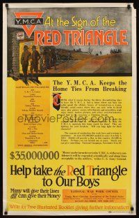 6j023 Y.M.C.A. AT THE SIGN OF THE RED TRIANGLE 24x38 WWI war poster '17 fight for character!