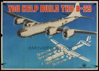 6j049 YOU HELP BUILD THE B-29 26x37 WWII war poster '45 image of bomber & parts schematic!