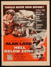 6p108 HELL BELOW ZERO magazine ad '54 art of Alan Ladd in Antarctica expedition!