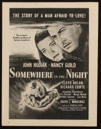 6p123 SOMEWHERE IN THE NIGHT magazine ad '46 John Hodiak, Nancy Guild, cool film noir image!
