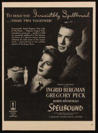 6p124 SPELLBOUND magazine ad '45 Alfred Hitchcock, Ingrid Bergman, Gregory Peck!