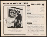 6p760 HIGH PLAINS DRIFTER pressbook '73 classic art of Clint Eastwood holding gun & whip!