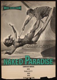 6p845 NAKED PARADISE pressbook '57 art of sexy falling Beverly Garland caught by hook!
