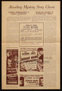 6p588 SHERLOCK HOLMES IN WASHINGTON Australian pressbook '42 Basil Rathbone & Nigel Bruce in D.C.!