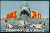 6p179 JAWS 3-D trade ad '83 great killer shark artwork, the third dimension is terror!