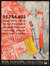 6p162 EVERY DAY'S A HOLIDAY trade ad '37 Mae West does him wrong all over again!