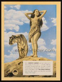 6p181 JUNGLE PRINCESS trade ad '36 great full-length image of sexy Dorothy Lamour with tiger!
