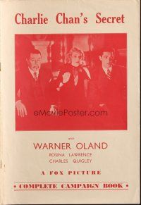 6p507 CHARLIE CHAN'S SECRET English pressbook '36 Asian detective Warner Oland!