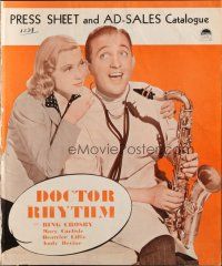 6p512 DOCTOR RHYTHM English pressbook '38 Bing Crosby playing saxophone with pretty Mary Carlisle!