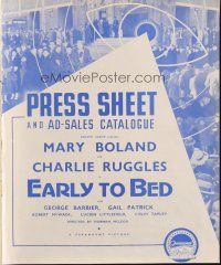 6p515 EARLY TO BED English pressbook '36 Mary Boland, Charlie Ruggles sleepwalks!