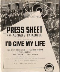 6p527 I'D GIVE MY LIFE English pressbook '36 Frances Drake, Tom Brown, Janet Beecher, Guy Standing
