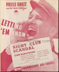6p544 NIGHT CLUB SCANDAL English pressbook '37 John Barrymore, Lynne Overman, Charles Bickford