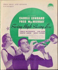 6p560 SWING HIGH SWING LOW English pressbook '37 sexy Carole Lombard, Fred MacMurray w/ trumpet!