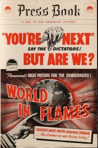 6p569 WORLD IN FLAMES English pressbook '40 promoting U.S. involvement in WWII before Pearl Harbor!