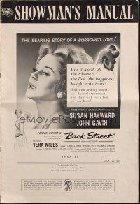 6p619 BACK STREET pressbook '61 Susan Hayward & John Gavin romantic close up, Vera Miles!