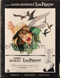 6p642 BIRDS Spanish/U.S. pressbook '63 Alfred Hitchcock, art of Tippi Hedren attacked by birds!