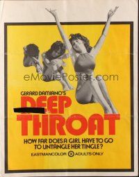 6p694 DEEP THROAT pressbook '72 how far does Lovelace have to go to untangle her tingle!