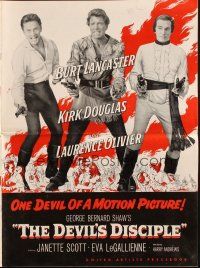 6p697 DEVIL'S DISCIPLE pressbook '59 Burt Lancaster, Kirk Douglas & Laurence Olivier all with guns!