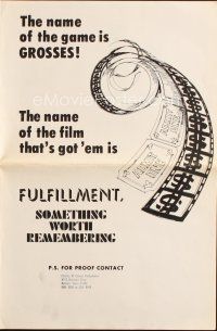 6p735 FULFILLMENT SOMETHING WORTH REMEMBERING pressbook '69 a man's search for love!