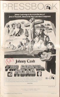 6p746 GOSPEL ROAD pressbook '73 artwork of Biblical Johnny Cash with guitar & scenes of Jesus!