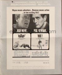 6p754 HATARI/HUD pressbook '67 John Wayne, Paul Newman, Howard Hawks, two exciting hits!