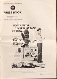 6p766 HOUSE OF THE SEVEN HAWKS pressbook '59 treasure hunter Robert Taylor with gun in his back!