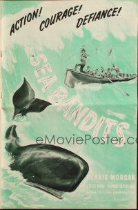6p772 I CONQUER THE SEA pressbook R47 incredible art of giant whale attacking ship, Sea Bandits!