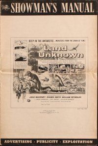 6p789 LAND UNKNOWN pressbook '57 paradise of hidden terrors, great art of dinosaurs by Ken Sawyer!
