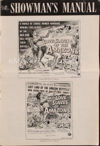 6p809 LOVE-SLAVES OF THE AMAZONS pressbook '57 art of sexy barely-dressed female natives!