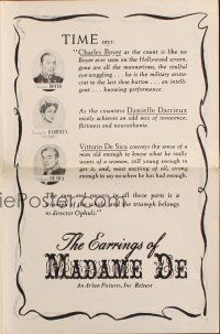 6p811 MADAME DE pressbook '53 directed by Max Ophuls, art of Charles Boyer & Danielle Darrieux