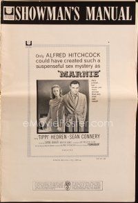 6p825 MARNIE pressbook '64 Sean Connery & Tippi Hedren in Alfred Hitchcock's suspenseful mystery!