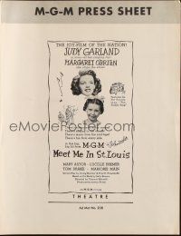 6p833 MEET ME IN ST. LOUIS press sheet '44 Judy Garland, Margaret O'Brien, classic musical!