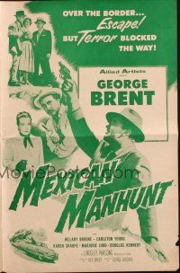 6p834 MEXICAN MANHUNT pressbook '53 cool artwork of George Brent with gun & Karen Sharpe!