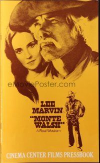 6p837 MONTE WALSH pressbook '70 super close up of cowboy Lee Marvin & pretty Jeanne Moreau!