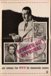 6p839 MURDER ON APPROVAL pressbook '56 art of detective Tom Conway w/pistol, English noir!