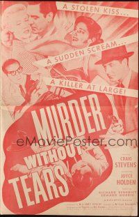 6p840 MURDER WITHOUT TEARS pressbook '53 a stolen kiss, a sudden scream, a killer at large!