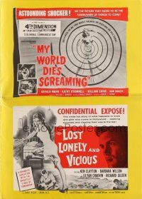 6p843 MY WORLD DIES SCREAMING/LOST, LONELY & VICIOUS pressbook '58 shocker & expose double-bill!