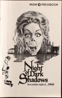6p849 NIGHT OF DARK SHADOWS pressbook '71 freaky art of the woman hung as a witch 200 years ago!