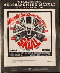 6p915 SKULL pressbook '65 Peter Cushing, Christopher Lee, cool horror artwork of creepy skull!