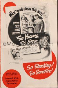 6p923 SO YOUNG, SO BAD pressbook '50 Paul Henreid, Rita Moreno & three sexy bad girls!