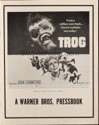 6p972 TROG pressbook '70 Joan Crawford & prehistoric monsters, wacky horror explodes into today!