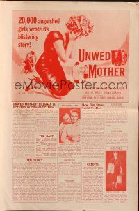 6p980 UNWED MOTHER pressbook '58 20,000 anguished girls wrote this blistering story!