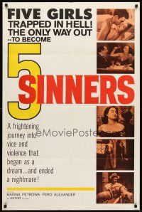 6k011 5 SINNERS 1sh '60 a frightening journey into vice and violence!