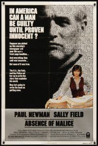 6k018 ABSENCE OF MALICE 1sh '81 Paul Newman, Sally Field, Sydney Pollack, cool design!