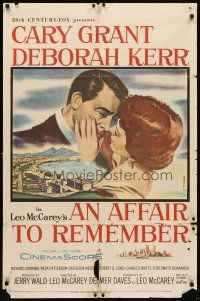 6k022 AFFAIR TO REMEMBER 1sh '57 romantic close-up art of Cary Grant about to kiss Deborah Kerr!